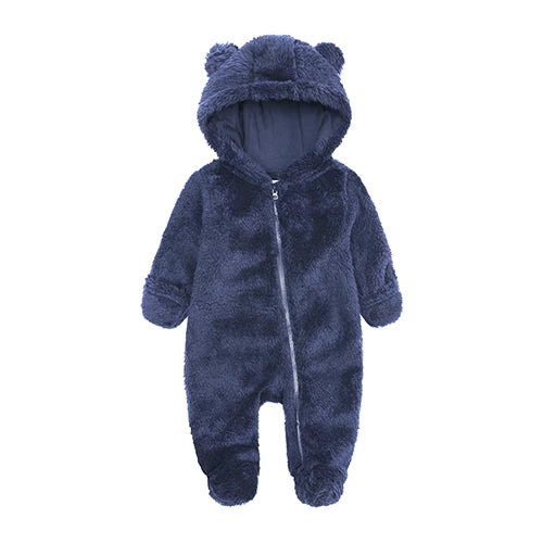 Winter Baby Romper Fleece With Hood Warm Jumpsuit