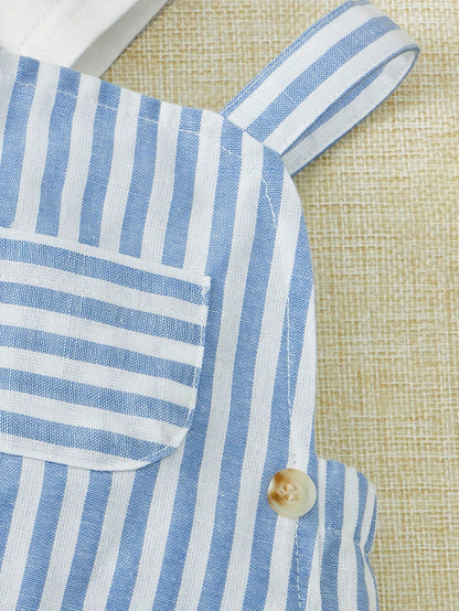 Boys Summer 3 Piece Set – Striped Overalls 