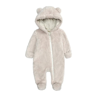 Winter Baby Romper Fleece With Hood Warm Jumpsuit