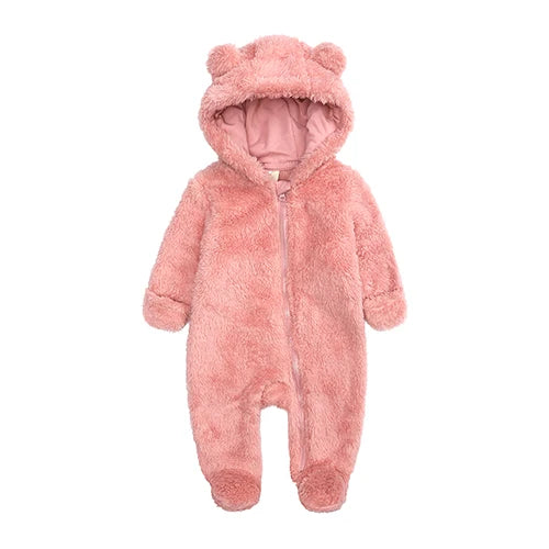 Winter Baby Romper Fleece With Hood Warm Jumpsuit