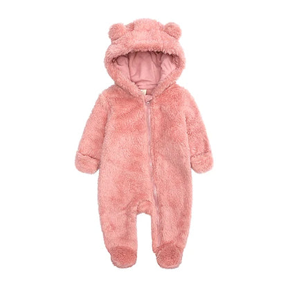 Winter Baby Romper Fleece With Hood Warm Jumpsuit