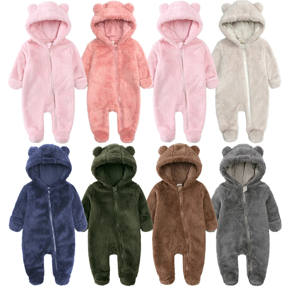 Winter Baby Romper Fleece With Hood Warm Jumpsuit
