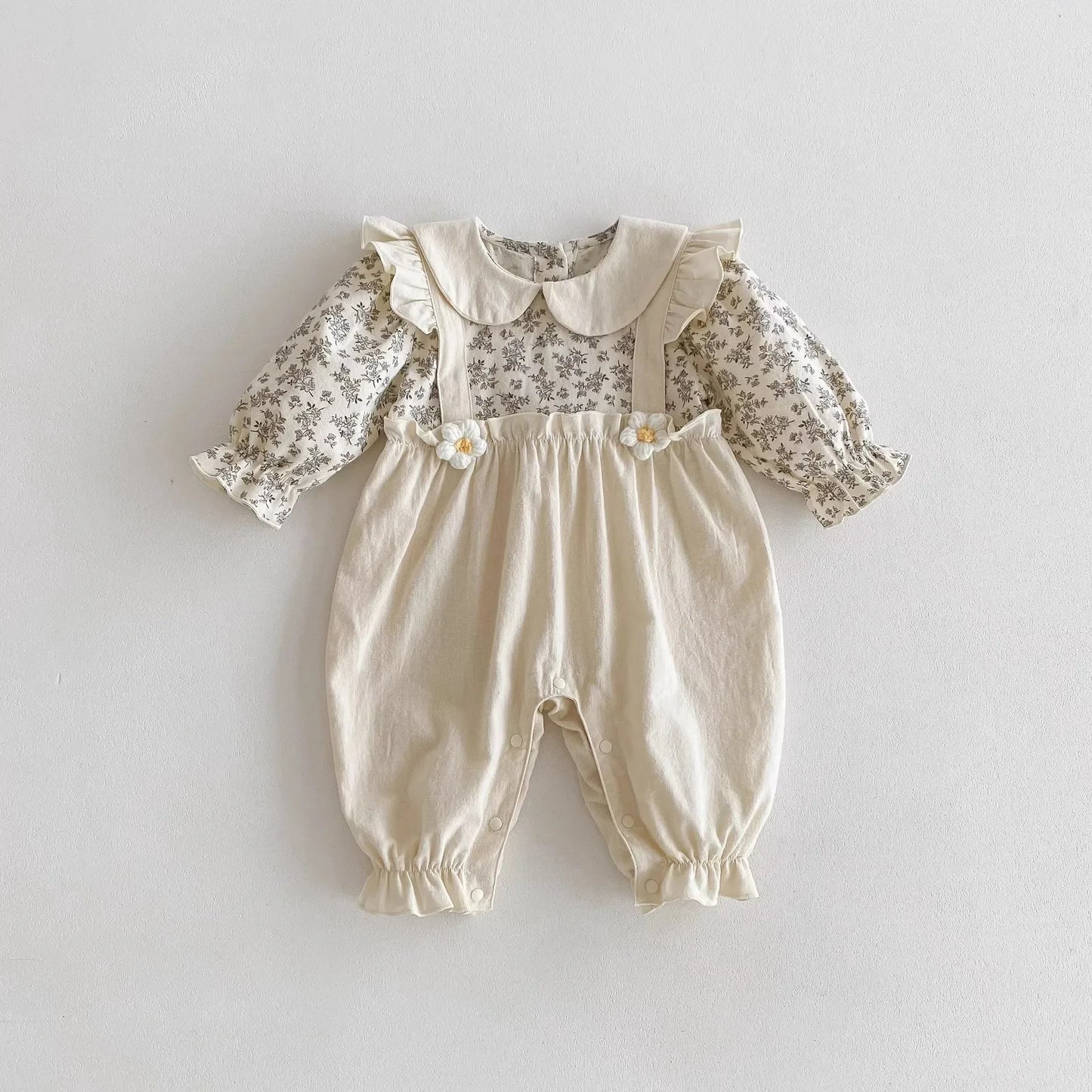 Baby Girl Floral Romper Beige