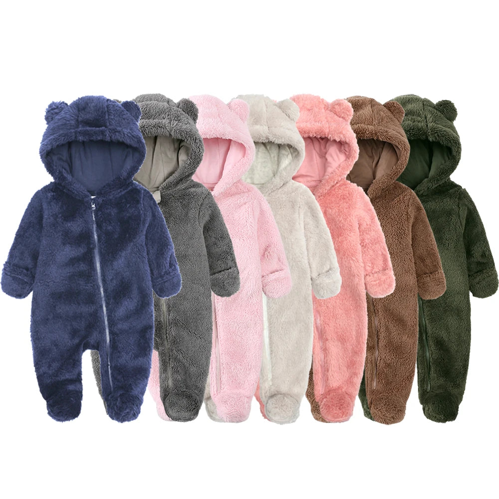 Winter Baby Romper Fleece With Hood Warm Jumpsuit
