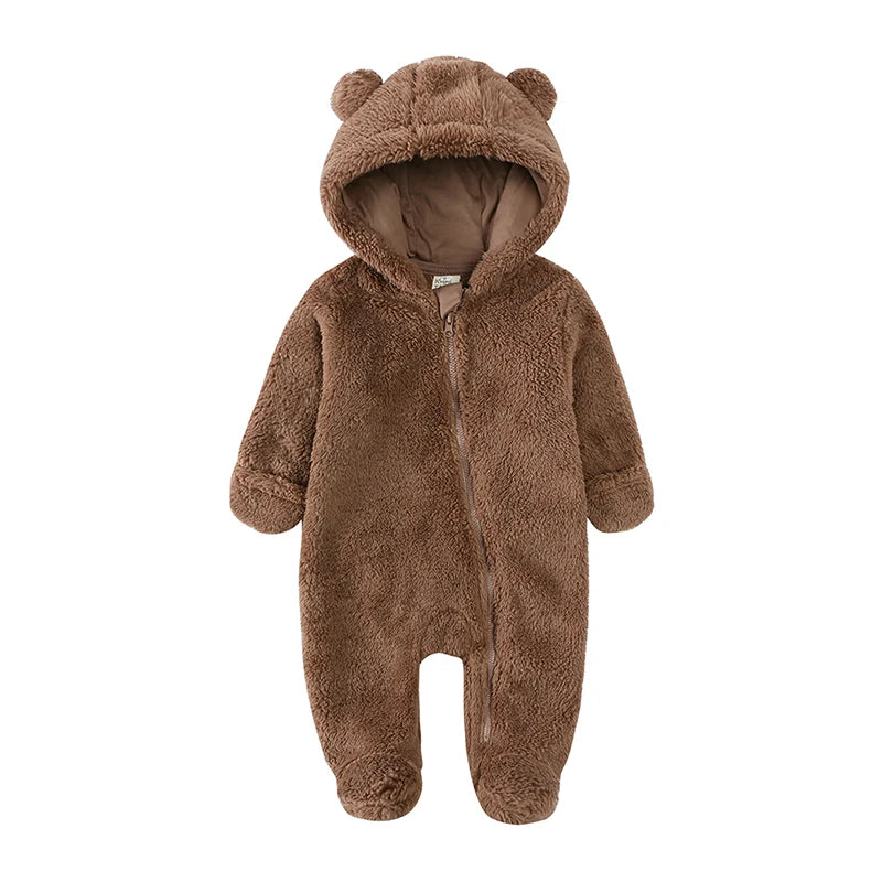 Winter Baby Romper Fleece With Hood Warm Jumpsuit