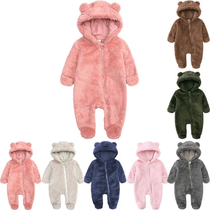 Winter Baby Romper Fleece With Hood Warm Jumpsuit