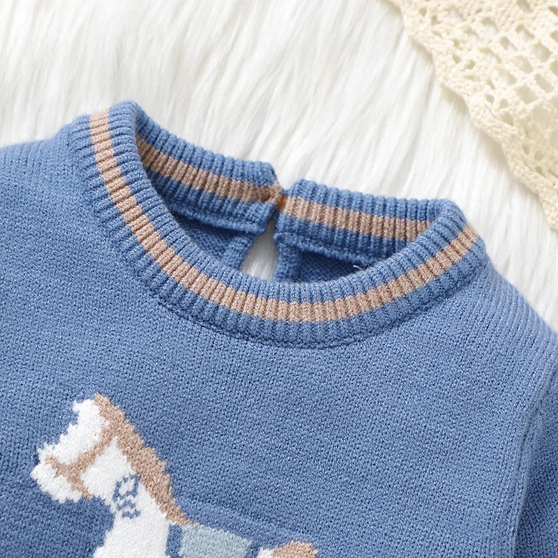 Knitted Baby Romper Long Sleeve - Autumn &amp; Winter Blue 
