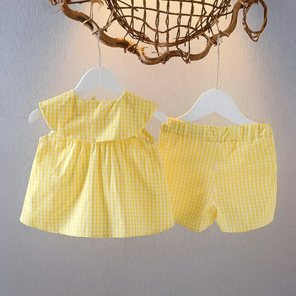 2 Piece Baby Girl Summer Set – Fruity Top &amp; Plaid Skirt 