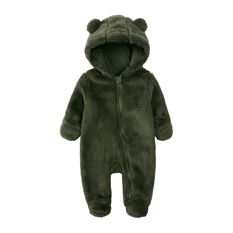 Winter Baby Romper Fleece With Hood Warm Jumpsuit