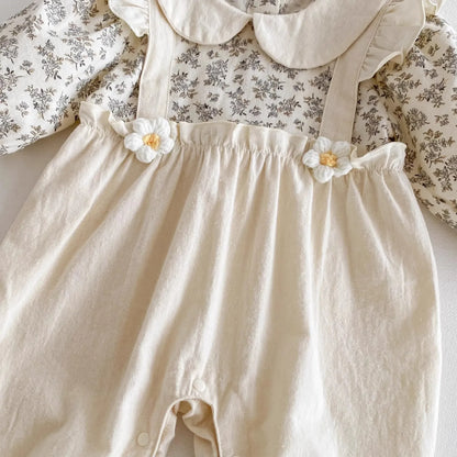 Baby Girl Floral Romper Beige