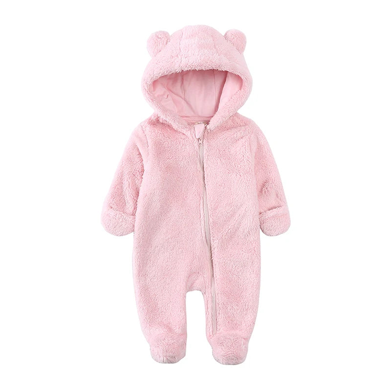 Winter Baby Romper Fleece With Hood Warm Jumpsuit