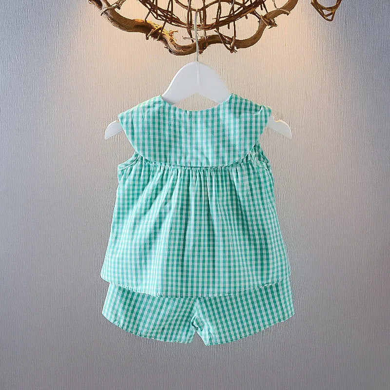 2 Piece Baby Girl Summer Set – Fruity Top &amp; Plaid Skirt 