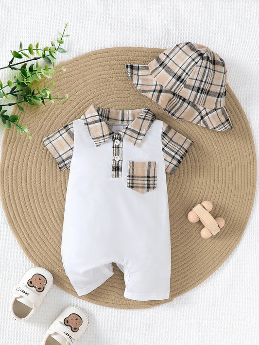 Baby-Jumpsuit, Sommer, kariert, kurze Ärmel